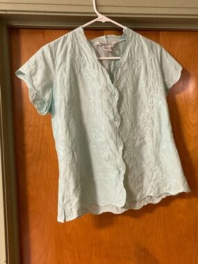 WinterSilks Silk and Cotton Blend Button Down Short Sleeve Top Size Medium